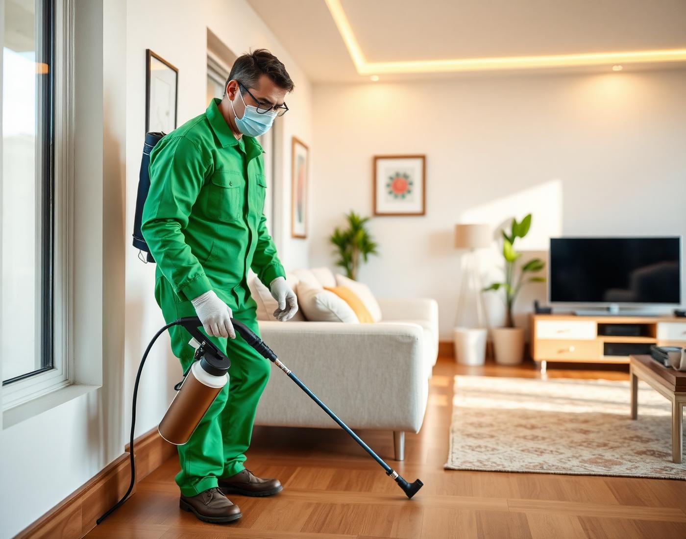 Pest control technician treating the skirting board of a home in Srinagar